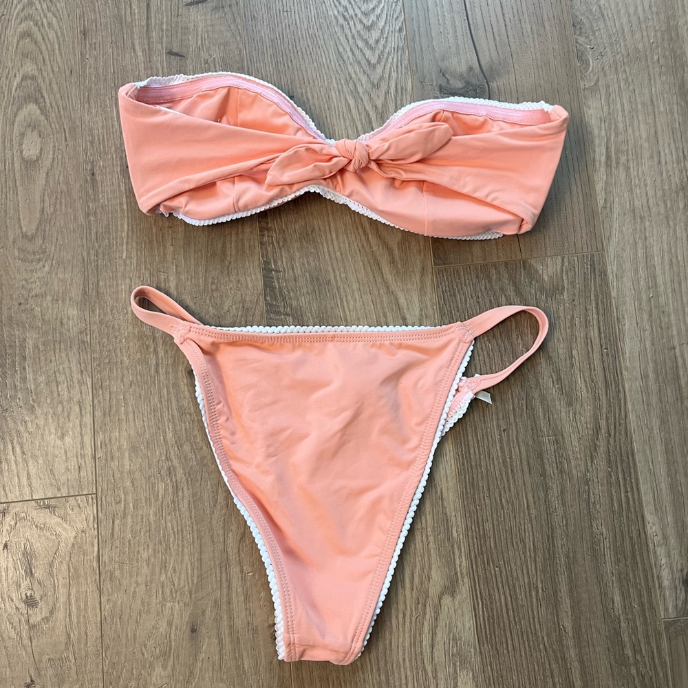 Dippin' Daisy's Coral Bikini with White Bows - Picture 2 of 3